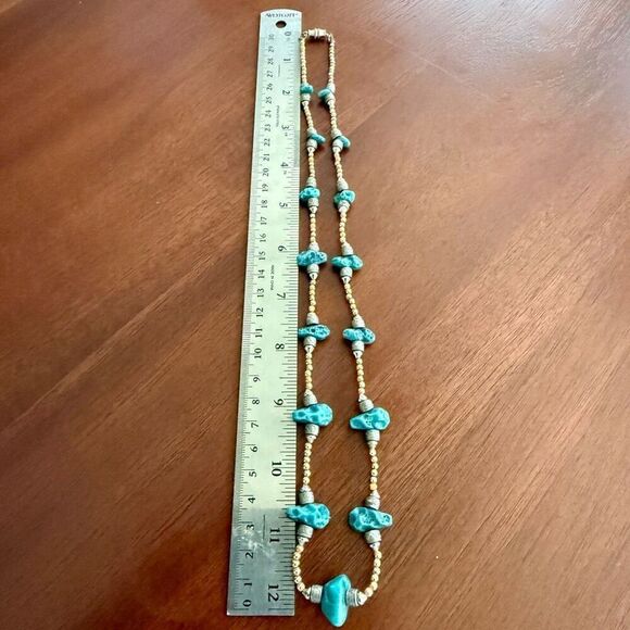 Vintage Turquoise Agate Nugget Beaded Necklace - Picture 4 of 6